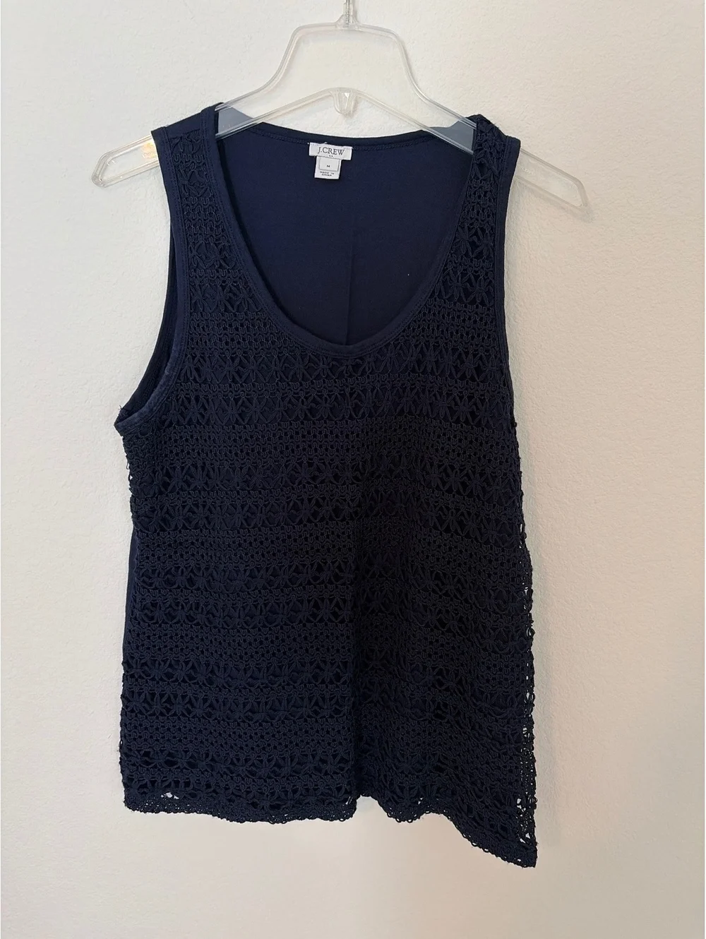 J.Crew Navy Blue Crochet Sleeveless Tank Top, Size Medium
